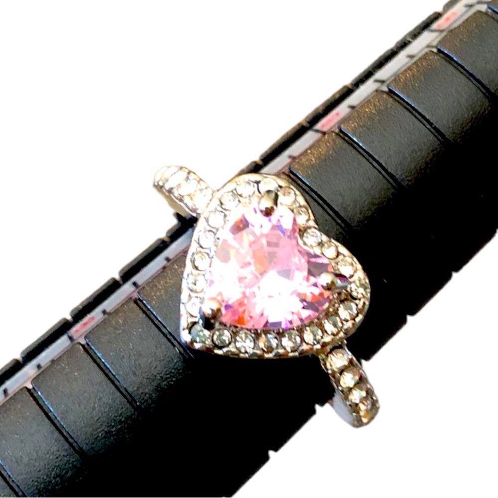 Sz 7 Pink Heart Shaped CZ Stainless Steel Ring